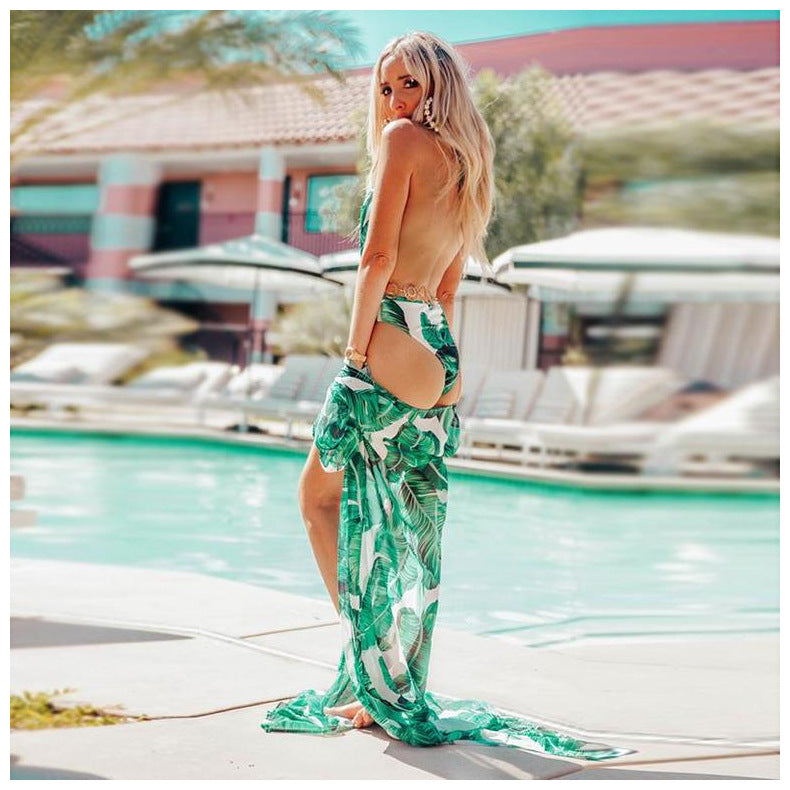 Chiffon Japanese Banana Leaf Printed Cardigan Vacation Beach Bikini Cover Bella Mia